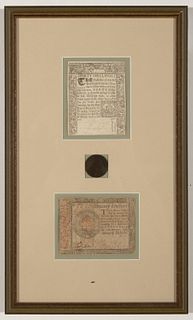 Framed 18th Century Coin & Currency Notes