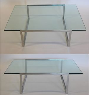Midcentury Pair Of Chrome And Glass Tables