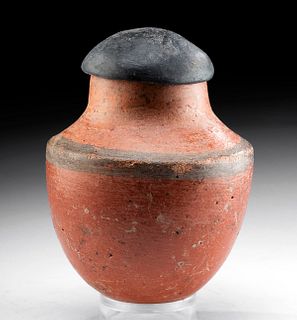 Egyptian Pre-Dynastic Redware Black-Top Lidded Jar