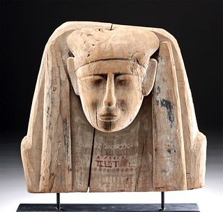 Egyptian Painted Gesso Sarcophagus Head Panel