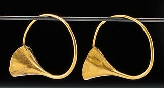Greek Hellenistic 18K+ Gold Earrings, Flared Style (pr)