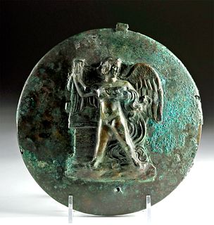 Gorgeous Greek Bronze Lidded Box Mirror w/ Eros