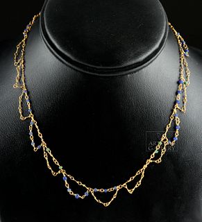 Greek Hellenistic 23K+ Gold Necklace w/ Glass Beads
