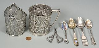 Sterling Repousse Cup, Asian Cuff, Spoons