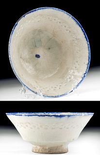13th C. Kashan Pottery Bowl Pierced Rim, ex-Christie's