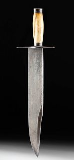 19th C. American Steel Bowie Knife w/ Walrus Ivory