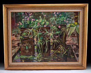 Framed W. Draper Painting - Artist's Garden, NY 1975