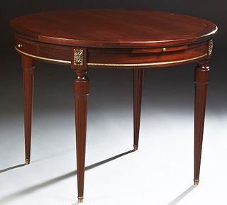 French Ormolu Mounted Carved Mahogany Circular Dining Table, 20th c