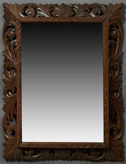 French Henri II Style Carved Oak Cushion Mirror, late 19th c