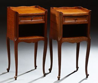 Pair of French Louis XV Style Mahogany Nightstands, late 19th c., with a three-quarter serpentine gallery above a single drawer and o..