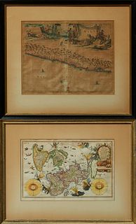 Two Antique Maps: Arnoldus C. Montanus (1625-1683), "Chili," 1670, hand colored, presented in a black frame with a gilt liner, H.- 1...