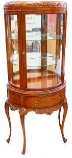CARVED WOOD CURIO CABINET W/ INLAY