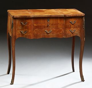 Louis XV Style Inlaid Kingwood Poudreuse, early 20th c., the crotched lifting center with an interior mirror, flanked by lifting lid...