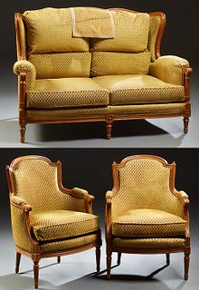 French Three Piece Louis XVI Style Carved Cherry Parlor Suite, 20th c
