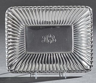 Unusual Art Deco Sterling Bowl, by Reed and Barton, # X302, of ribbed rectangular form, H.- 1 1/4 in., W.- 11 3/16 in., D.- 8 1/2in....