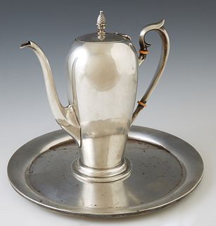 Two Sterling Silver Pieces by Watrous, Massachusetts, consisting of a chocolate pot, # B33 1/2; and a circular waiter, # A601, Choco...