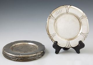 Set of Six Sterling Silver Art Deco Bread and Butter Plates, c. 1931, by Gorham, Durgin, with scalloped relief rims, engraved, "GLL,...