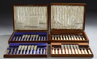Two 24 Piece Mother-of-Pearl Cased Silverplate Fish Services, one Sheffield, c. 1890; the second by Mappin and Webb, London, c. 1910...