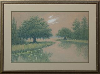 Alexander J. Drysdale (1870-1934, New Orleans), "Moss Draped Oak Trees," early 20th c., oil wash, pencil signed lower left, presente...