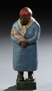 Ephraim, "Mammy and Baby," 1986, polychromed clay figure, signed and dated on rear of integral base, H.- 10 1/2 in., W.- 4 in., D.-...