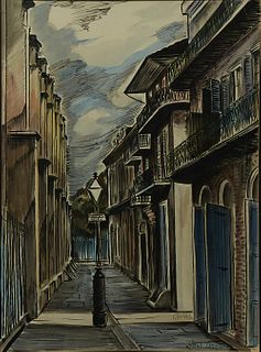 Alexander Adam Fedorsky (New Orleans), "Pirates' Alley," 1956, watercolor, signed and dated lower right and placed "New Orleans," ma...
