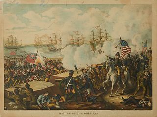 Kurz & Allison, "Battle of New Orleans," 20th c., after the 1890 original, print on cardboard, shrink wrapped, H.- 20 in., W.- 26 7/...