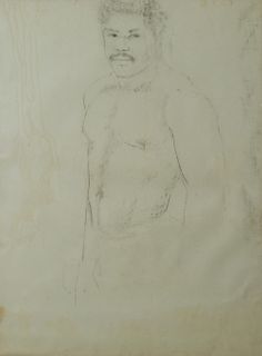 George Valentine Dureau (1930-2014, New Orleans), "Portrait of a Standing Afro-American Nude Male," 20th c., charcoal on paper, shri...