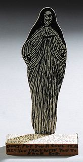 Howard Finster (1916-2001, Alabama), "The Virgin Mary," 1989, wood sculpture, the base with a religious inscription, dated verso, H....