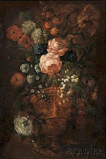 Flemish School, 17th Century Style      Floral Still Life with a Foreground Bird