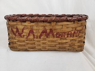 Split Ash Harvest Basket With Red Paint c 1900