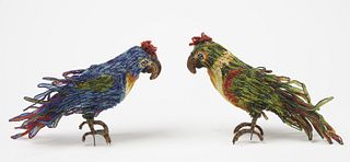 Two Victorian Beaded Parrots