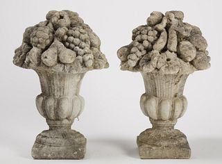 Pair of Cast Stone Flower Baskets