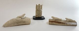 3 Vintage Eskimo Carved bone Sculptures