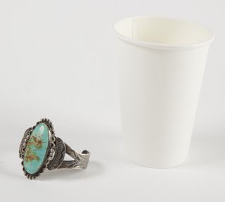 Native Silver Bracelet w/Large Turquoise Stone