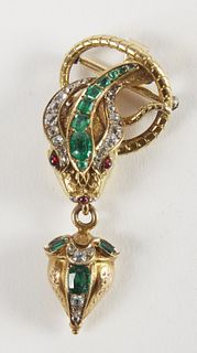 18K Serpent Mourning Pendant with precious stones
