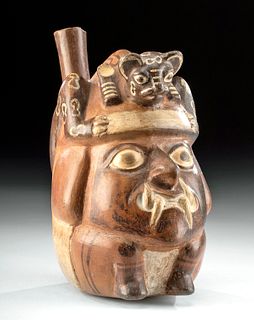 Moche III Pottery Portrait Stirrup Vessel - Ai Apec