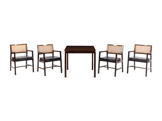 Edward Wormley 
(American, 1907-1995)
Expandable Dining Table with Four Armchairs Dunbar, USA