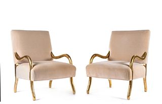 After Jean Michel Frank 
American, Late 20th Century
Pair of Rockefeller Style Lounge ChairsMattaliano, USA
