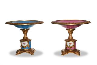 Pair of Sevres Porcelain and Gilt Bronze Tazzas