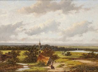 Jan Evert Morel II (Dutch, 1835-1905)      Broad Landscape with Church Spire