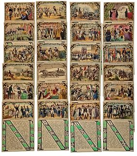 24 Hand-Colored Napoleonic Lotto or Bingo Cards