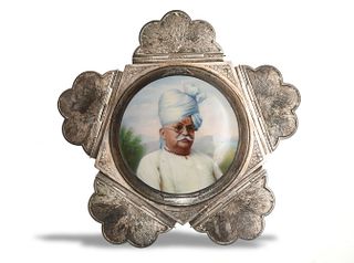 Indian Sterling Silver and Porcelain Portrait Box