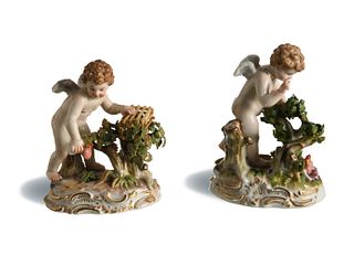 Meissen Cupids Spying, Catching Hearts, O186, O187