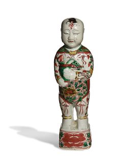 Chinese Famille Verte Statue of a Boy, 17th Century