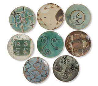 8 Japanese Mashiko Ware Pottery Plates