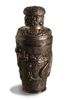 Chinese Silver 'Dragon' Cocktail Shaker, 19th Century