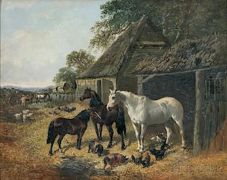Attributed to John Frederick Herring, the Younger (British, c. 1820-1907)      Farmyard Scene with Horses