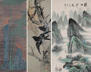 3 Chinese Ink and Watercolor Paintings