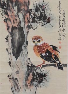 Chinese Painting of an Owl by Zhao Shaoang