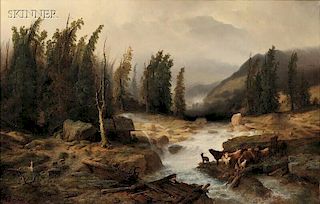Richard Zimmermann (German, 1820-1875)      The Old Bridge/A Mountain Torrent Scene with Livestock